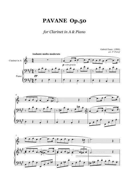 Faure Pavane Op 50 Clarinet A And Piano Sheet Music