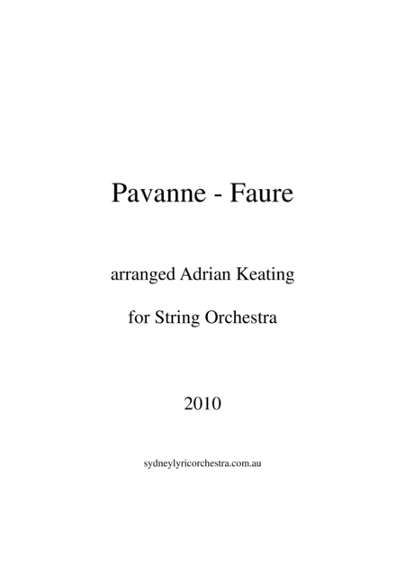 Faure Pavane String Chamber Orchestra Intermediate To Professional Ensemble Sheet Music