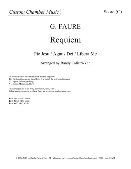 Faure Requiem String Trio Sheet Music