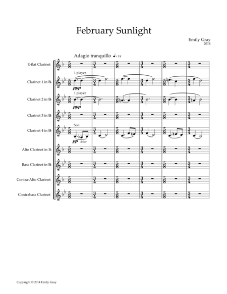 February Sunlight For Clarinet Choir Score Sheet Music