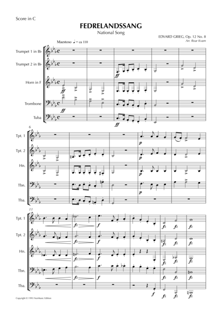 Fedrelandssang National Song Sheet Music