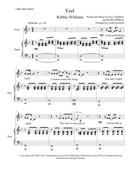 Free Sheet Music Feel Piano Vocal