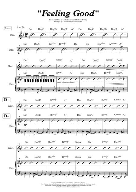 Feeling Good Arrangement For Accompaniment In Dm For Guitar Piano Sheet Music