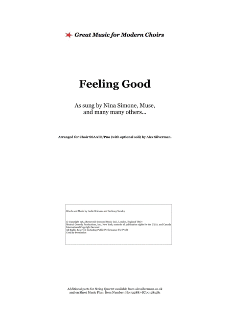 Free Sheet Music Feeling Good Choir Pno Edition