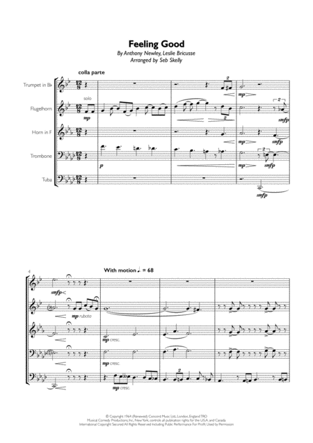 Feeling Good For Brass Quintet Sheet Music