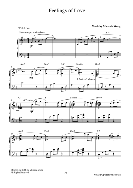 Free Sheet Music Feelings Of Love Wedding Piano Music By Miranda Wong