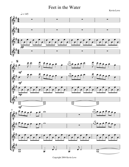 Feet In The Water Guitar Quartet Score And Parts Sheet Music