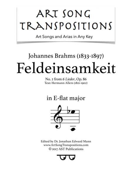 Feldeinsamkeit Op 86 No 2 E Flat Major Sheet Music