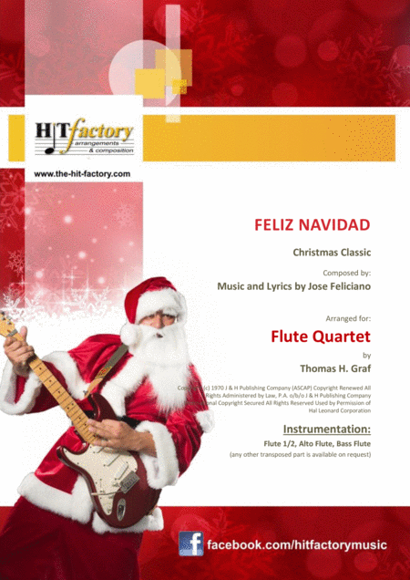 Feliz Navidad Christmas Classic Flute Quartet Sheet Music