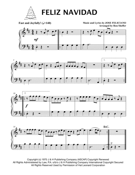 Feliz Navidad Easy Piano In The Original Key D Sheet Music