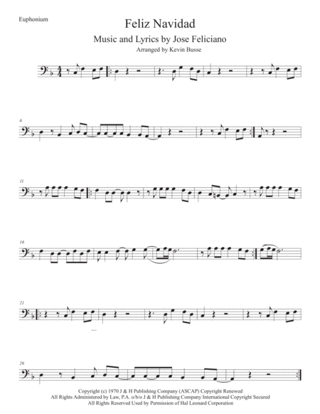 Free Sheet Music Feliz Navidad Euphonium