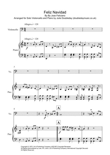 Free Sheet Music Feliz Navidad For Solo Cello And Piano