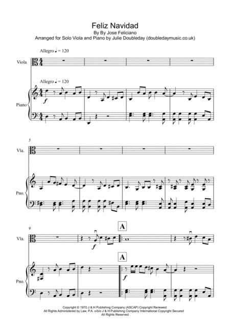 Feliz Navidad For Solo Viola And Piano Sheet Music