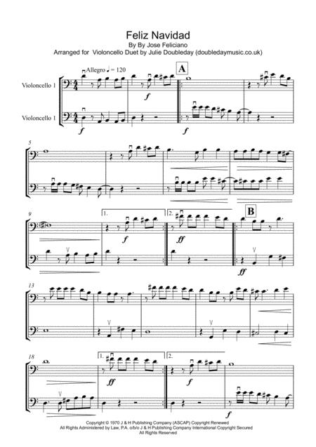 Free Sheet Music Feliz Navidad For Violoncello Duet