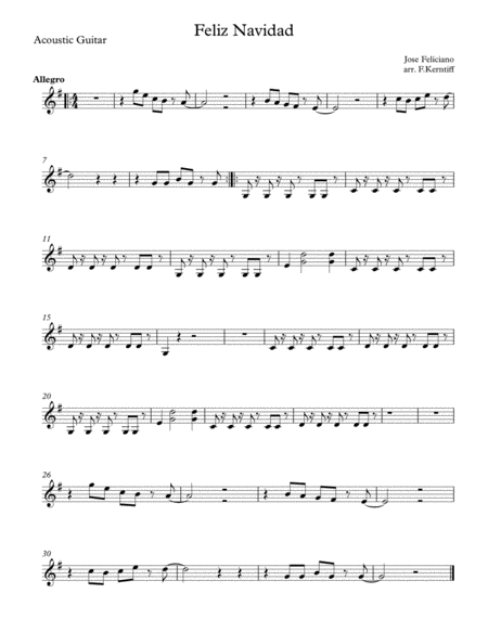 Free Sheet Music Feliz Navidad Guitar 2 Part