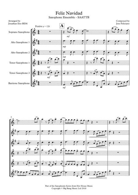 Feliz Navidad Saxophone Ensemble Saattb Sheet Music