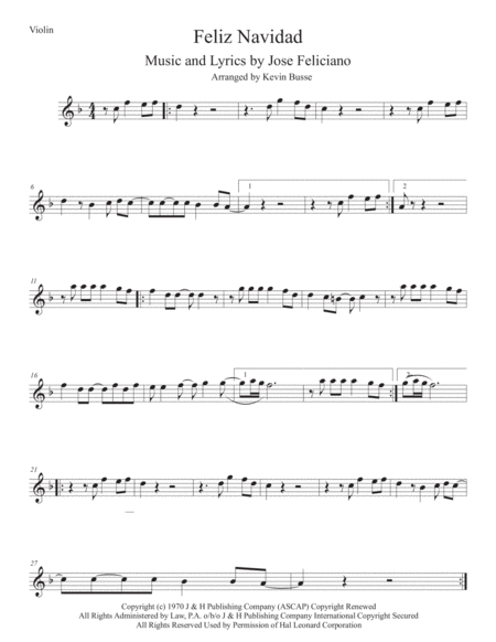 Feliz Navidad Violin Sheet Music