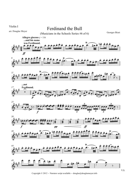 Free Sheet Music Ferdinand The Bull For String Quartet And Narrator Parts And Narration