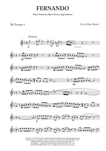 Fernando By Abba For Brass Quartet Sheet Music