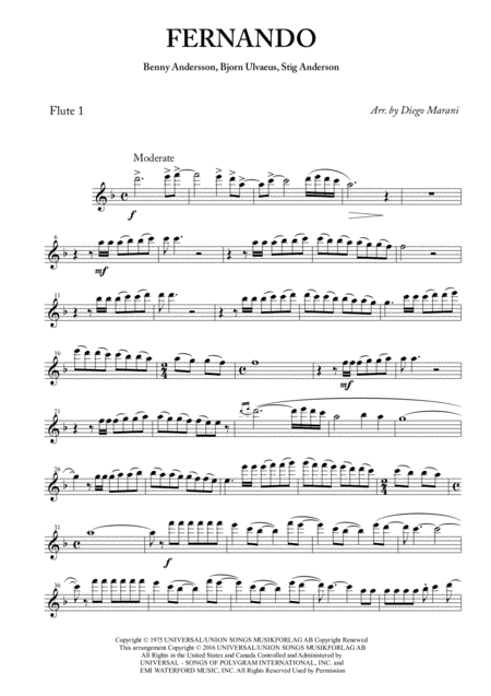 Fernando By Abba For Flute Quartet Sheet Music