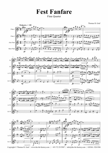 Fest Fanfare Classical Festive Fanfare Opener Flute Quartet Sheet Music