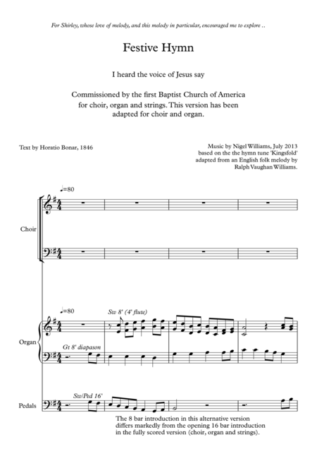 Free Sheet Music Festive Concertato Hymn Kingsfold I Heard The Voice Of Jesus Say For Satb Choir And Organ
