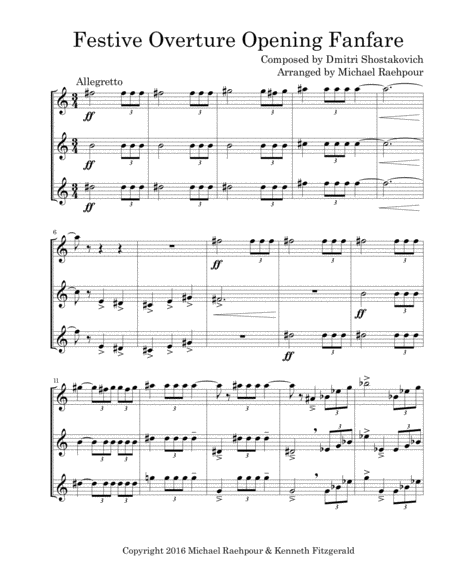 Festive Overture Opening Fanfare Trumpet Trio Sheet Music