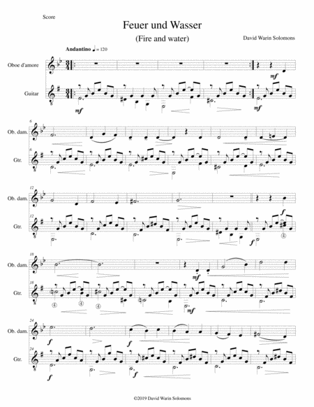 Free Sheet Music Feuer Und Wasser Fire And Water For Oboe D Amore And Guitar