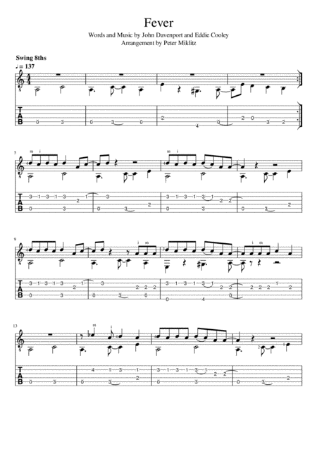 Fever Standard Notation And Tab Sheet Music