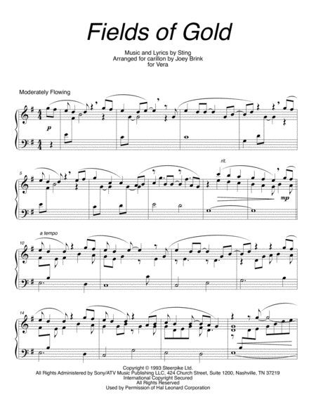 Free Sheet Music Fields Of Gold For Carillon