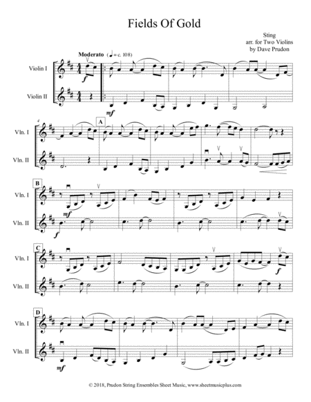 Fields Of Gold For Two Violins Sheet Music