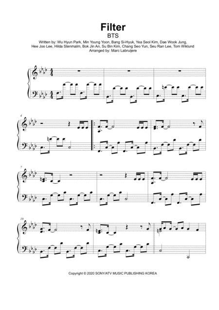 Free Sheet Music Filter Bts Late Intermediate