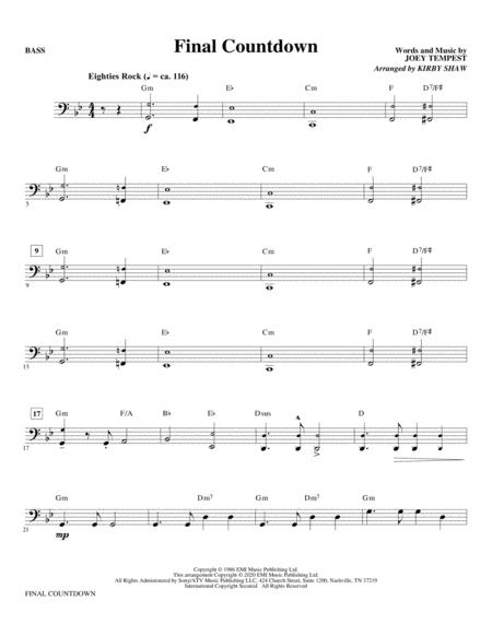 Final Countdown Arr Kirby Shaw Bass Sheet Music