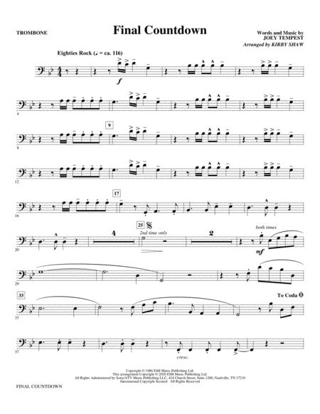 Free Sheet Music Final Countdown Arr Kirby Shaw Trombone