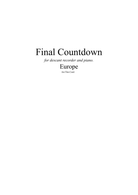 Final Countdown For Descant Recorder And Piano Sheet Music