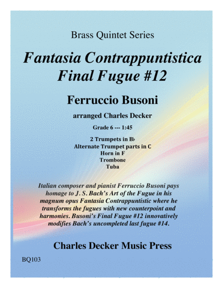 Final Fugue 12 From Fantasia Contrappuntistica For Brass Quintet Sheet Music