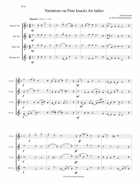 Free Sheet Music Fine Knacks For Ladies With Variations For Saxophone Quartet