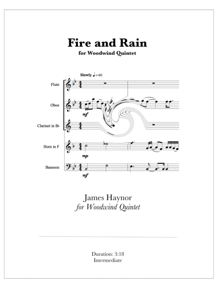 Fire And Rain For Woodwind Quintet Sheet Music