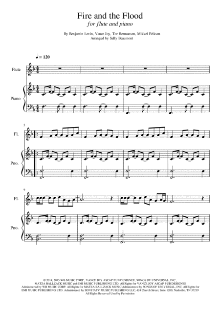 Free Sheet Music Fire And The Flood Flute And Piano