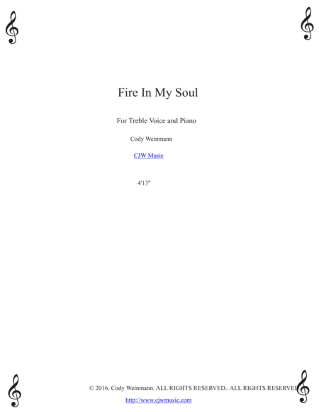 Free Sheet Music Fire In My Soul Treble Voice Piano