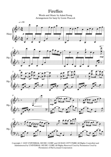 Free Sheet Music Fireflies Pedal Harp Solo