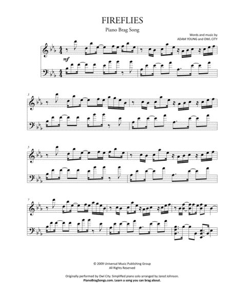 Fireflies Short Piano Solo Sheet Music