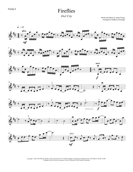 Fireflies String Quartet Sheet Music