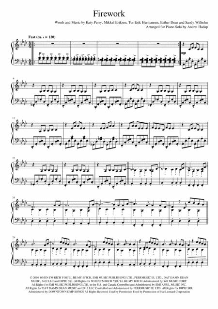 Firework Arranged For Advanced Piano Solo Sheet Music