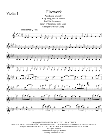 Free Sheet Music Firework By Katy Perry Arranged For String Quartet