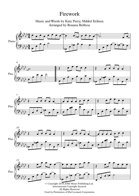 Free Sheet Music Firework By Katy Perry Piano