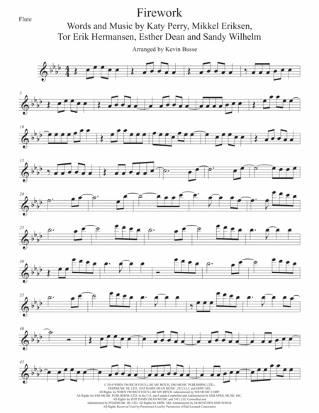 Firework Original Key Flute Sheet Music