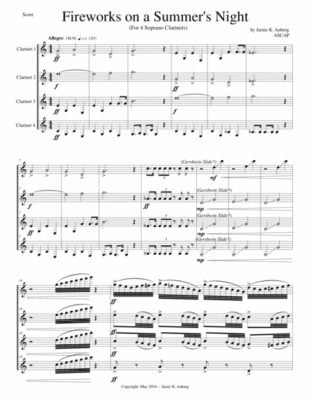 Fireworks On A Summers Night Clarinet Quartet Sheet Music