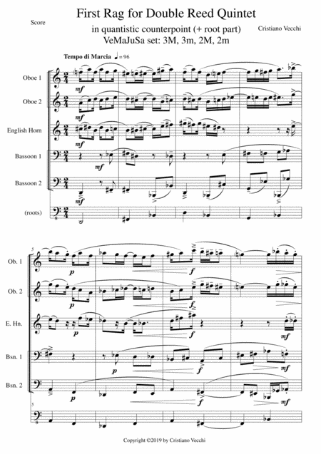 Free Sheet Music First Rag For Double Reed Quintet