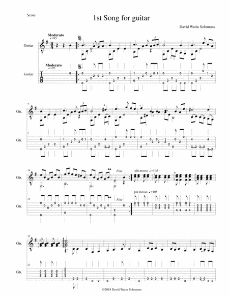Free Sheet Music First Song For Guitar Including Tablature Version